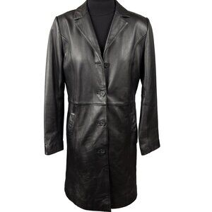 Vintage ADLER COLLECTION Leather Coat Button Front Black Tailored Womens M NWOT